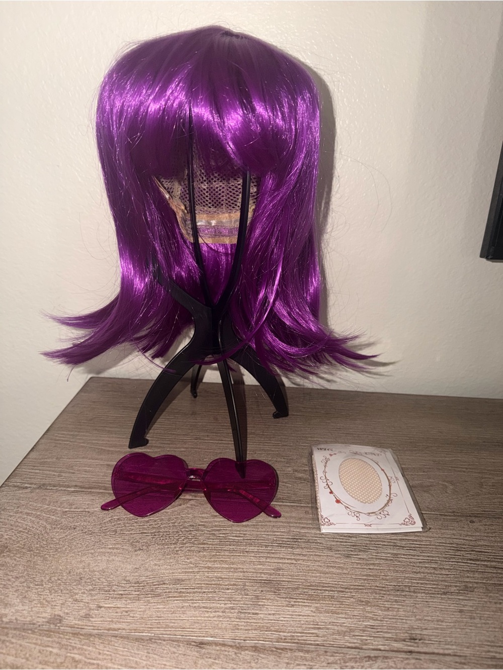 New Purple Synthetic Women's Wig with Bangs - glasses and wig cap